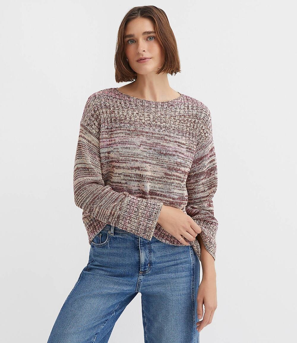 Ann Taylor LOFT Sweater XL Spacedye Ribtrim Boatneck Cotton Blend